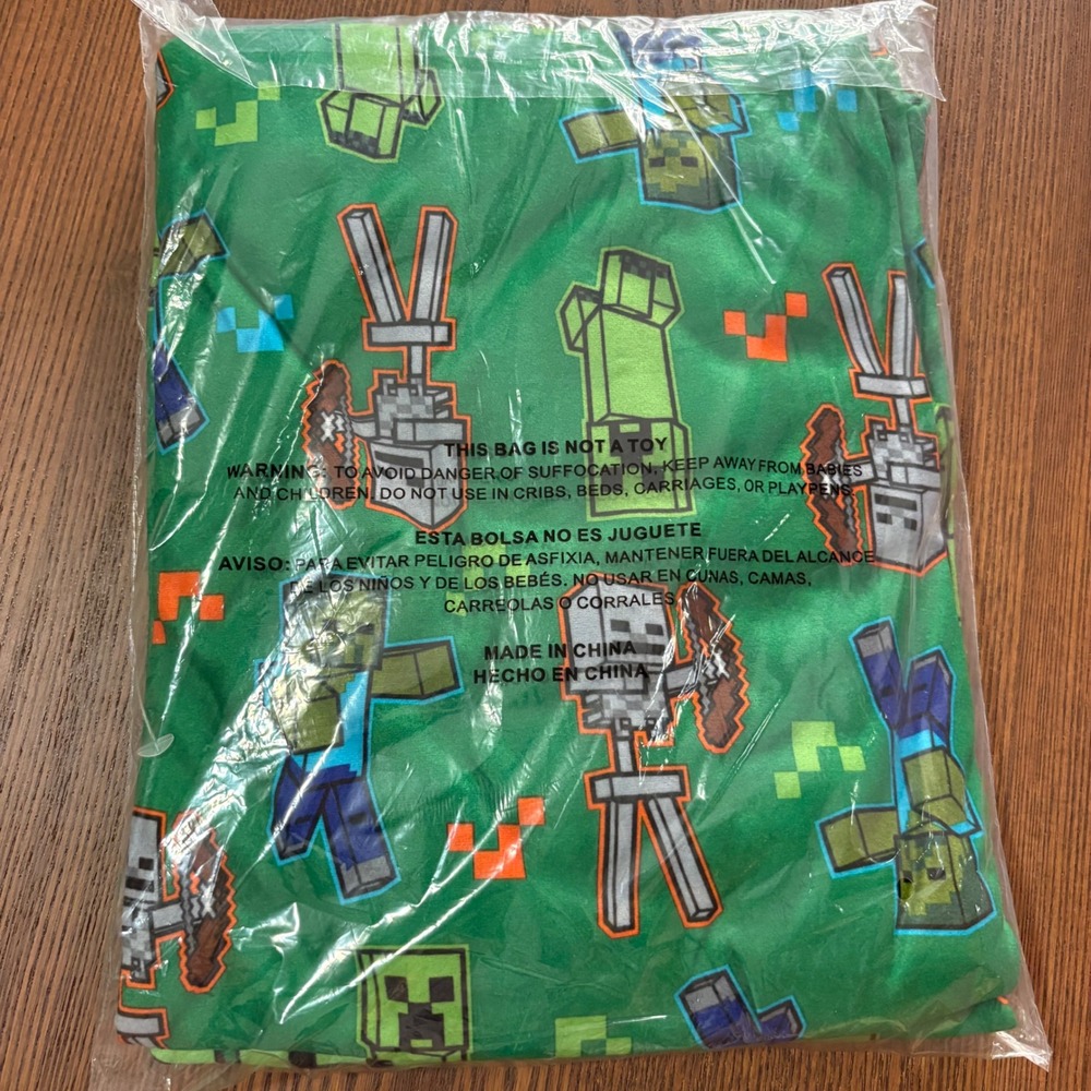 Minecraft Pajama Set Kids Size 10/12 Green New 2pc Button Down Sleepwear Creeper - Picture 9 of 9